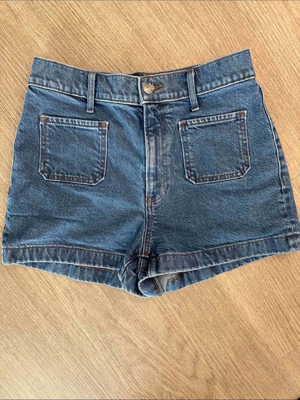 Express High-Waist Denim Shorts in Blue